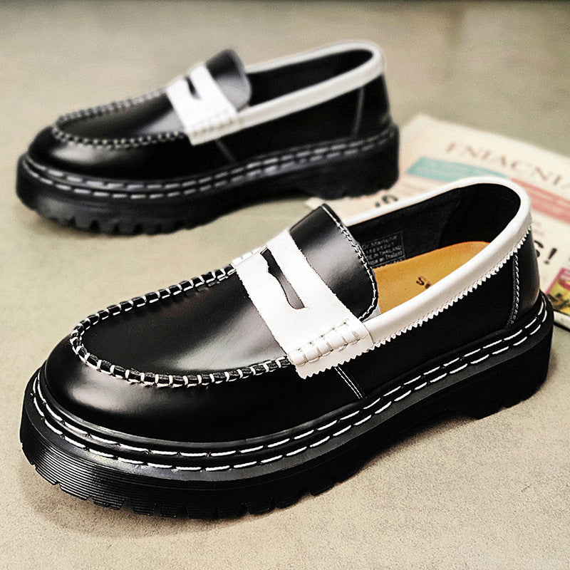 Men's Beads Cowhide Platform Slip-on Lazy Pumps Men's Casual Leather Shoes