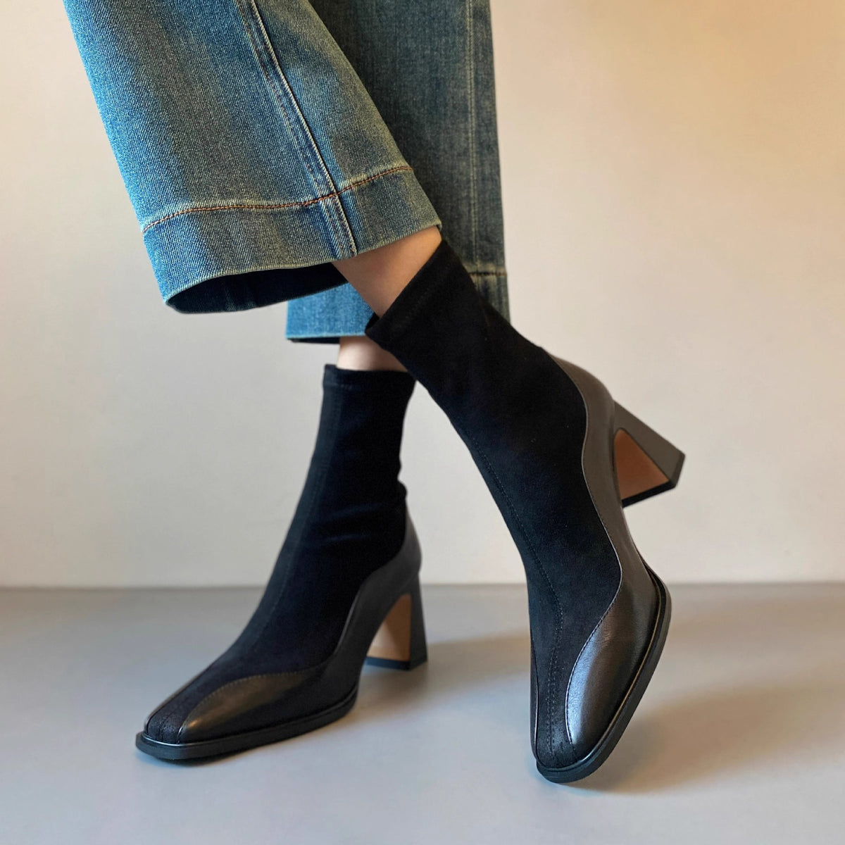 Women's French Style Skinny High-heeled With Short Tube Square Toe Martin Boots