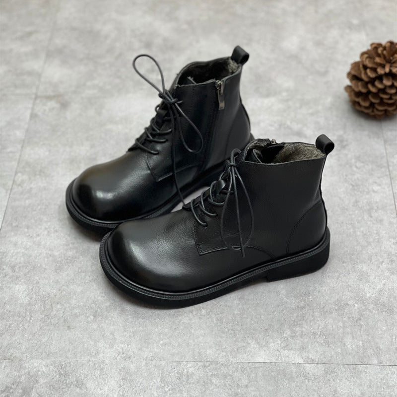 Head Artistic Short Soft Bottom Side Zipper Plush Lining Warm Boots