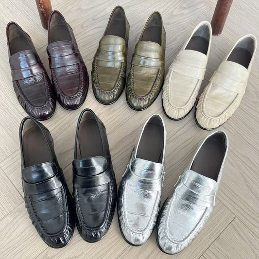 Women's Original Commuter Simple Pleated Eel Skin Pumps One Pedal Women's Casual Shoes