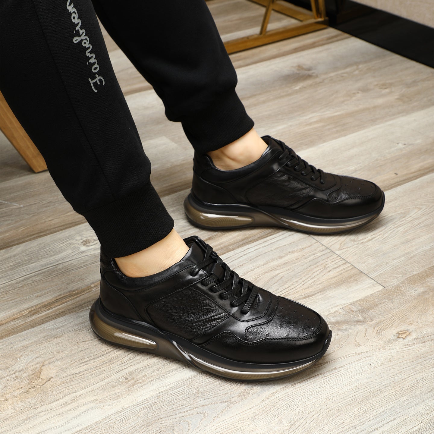 Men's Noble Ostrich Sports Comfortable Platform Genuine Men's Casual Shoes
