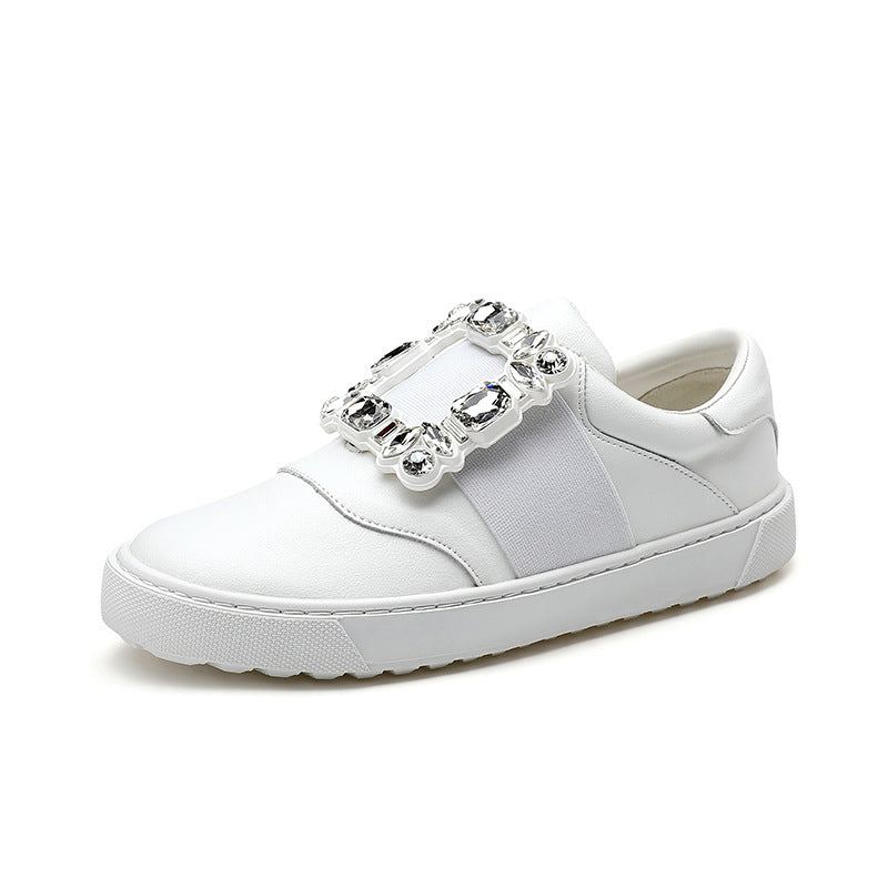 Women's Rhinestone Square Buckle Soft Flat Cloud Casual Shoes