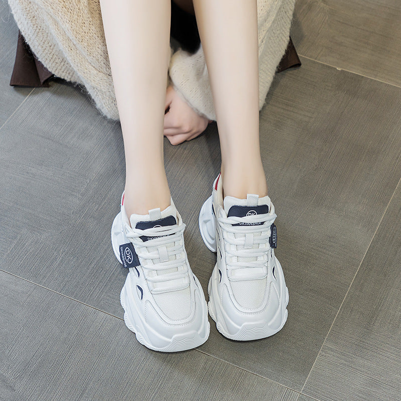 Women's Mesh Surface White Thick Bottom Front Breathable Wearable Women's Casual Shoes
