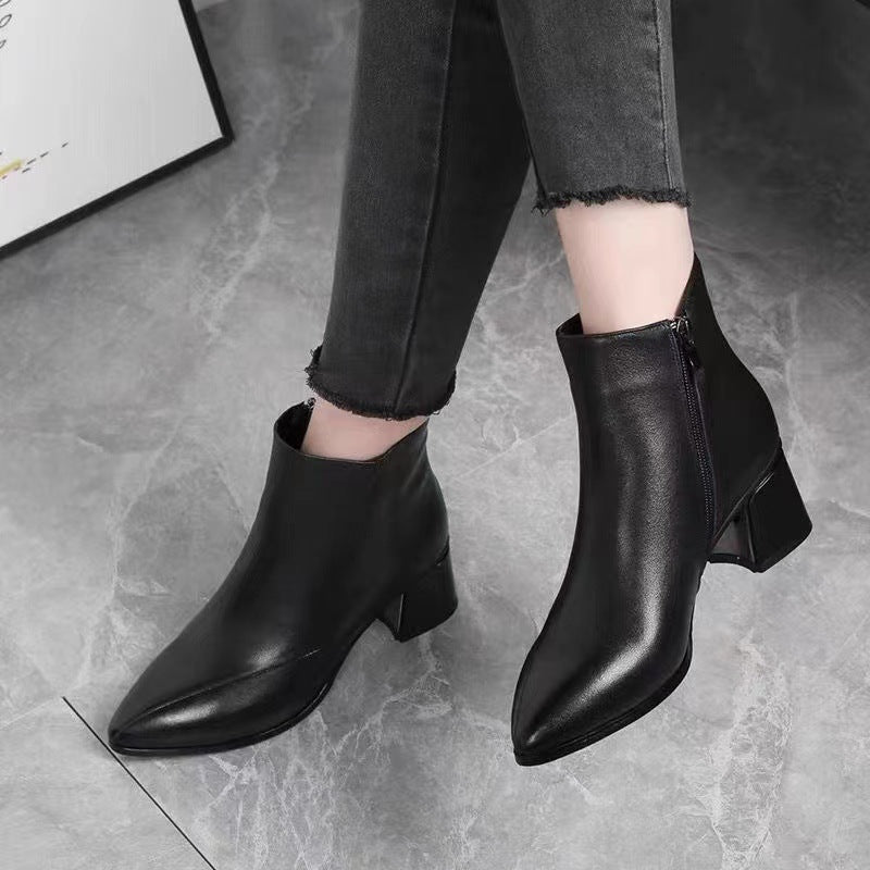 Women's Cowhide Martin British Style Mid Winter Heels