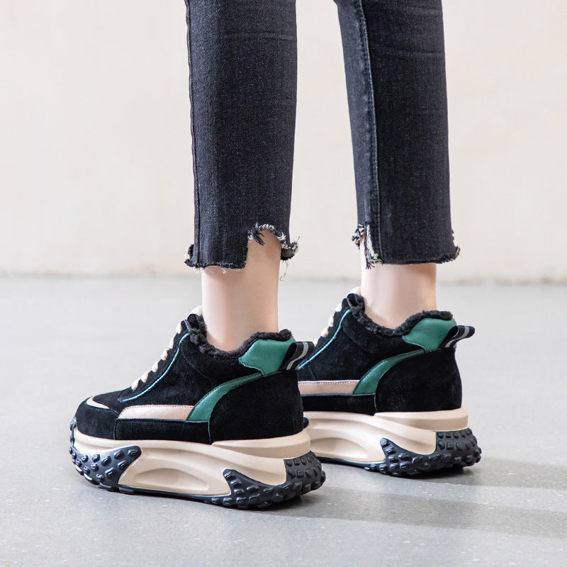 Women's Korean Style Clunky Plus Veet Genuine Sneakers