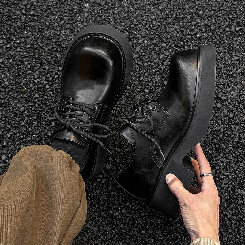 Women's & Men's Sole Increased Lovers British Big Head Leisure Leather Shoes