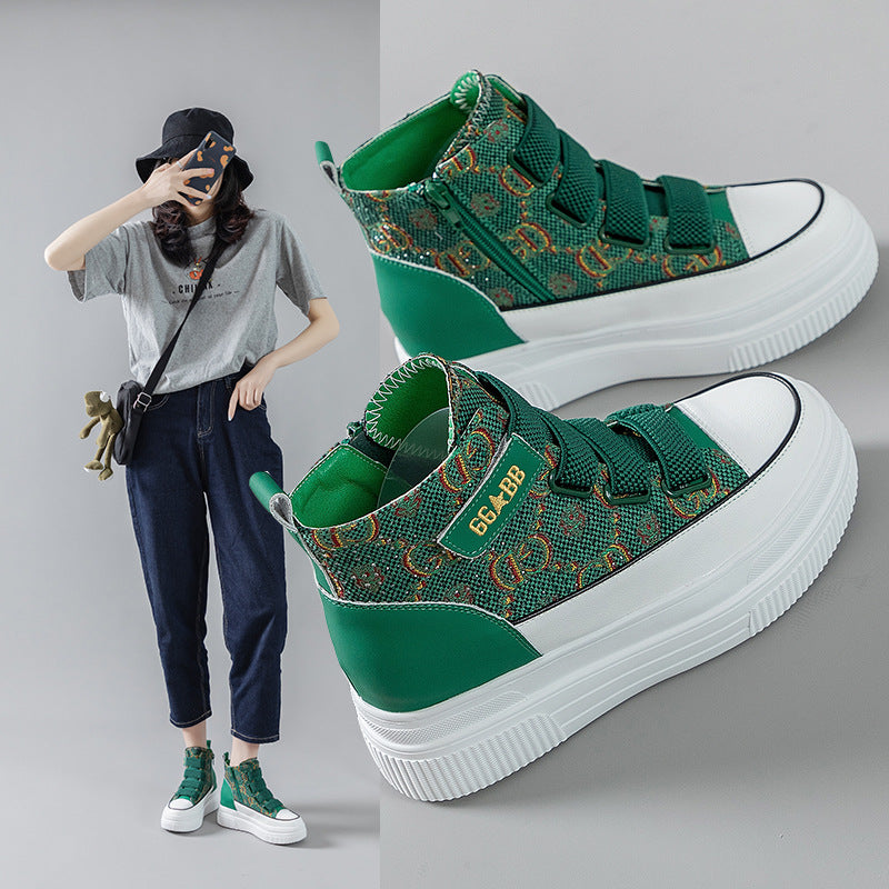 Women's White Boutique Small Flat Platform Muffin Height Increasing Women's Casual Shoes