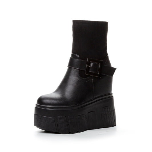 Women's Short Fashion Platform Height Increasing Insole Boots