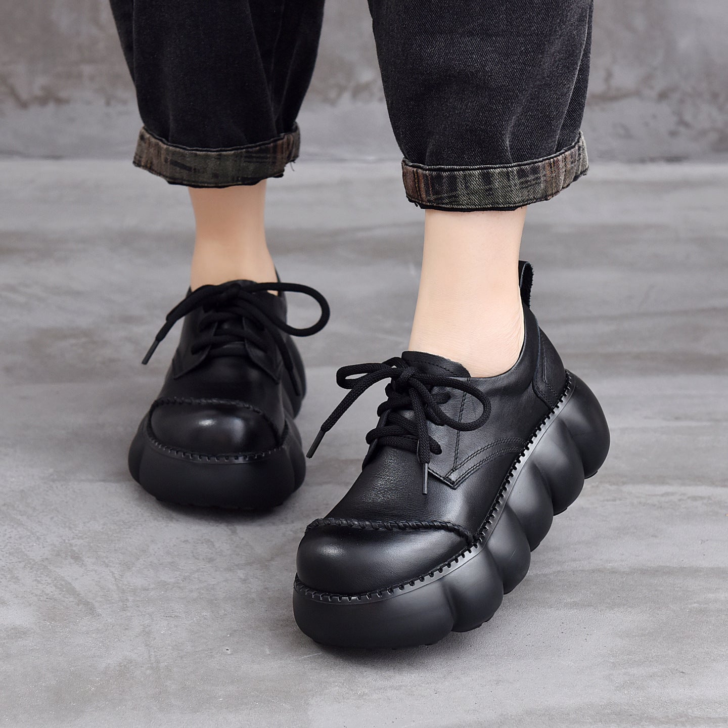 Women's Spring Genuine Muffin Thick Bottom Chunky Loafers