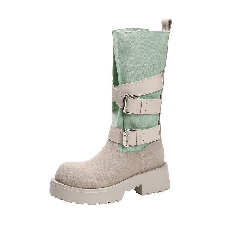 Women's Summer Platform Martin Vintage Belt Buckle Poison Boots