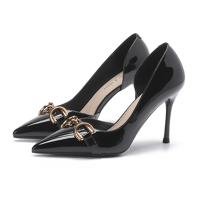 Women's Toe Side Empty High Summer Metal Buckle Women's Fashion Shoes