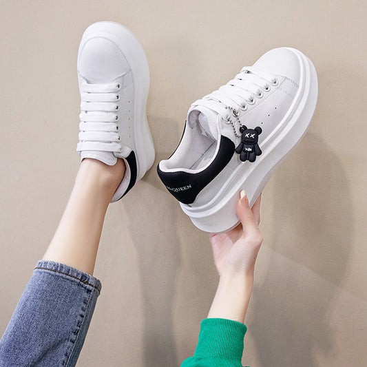 Women's White Spring Platform Height Increasing Muffin Women's Board Shoes