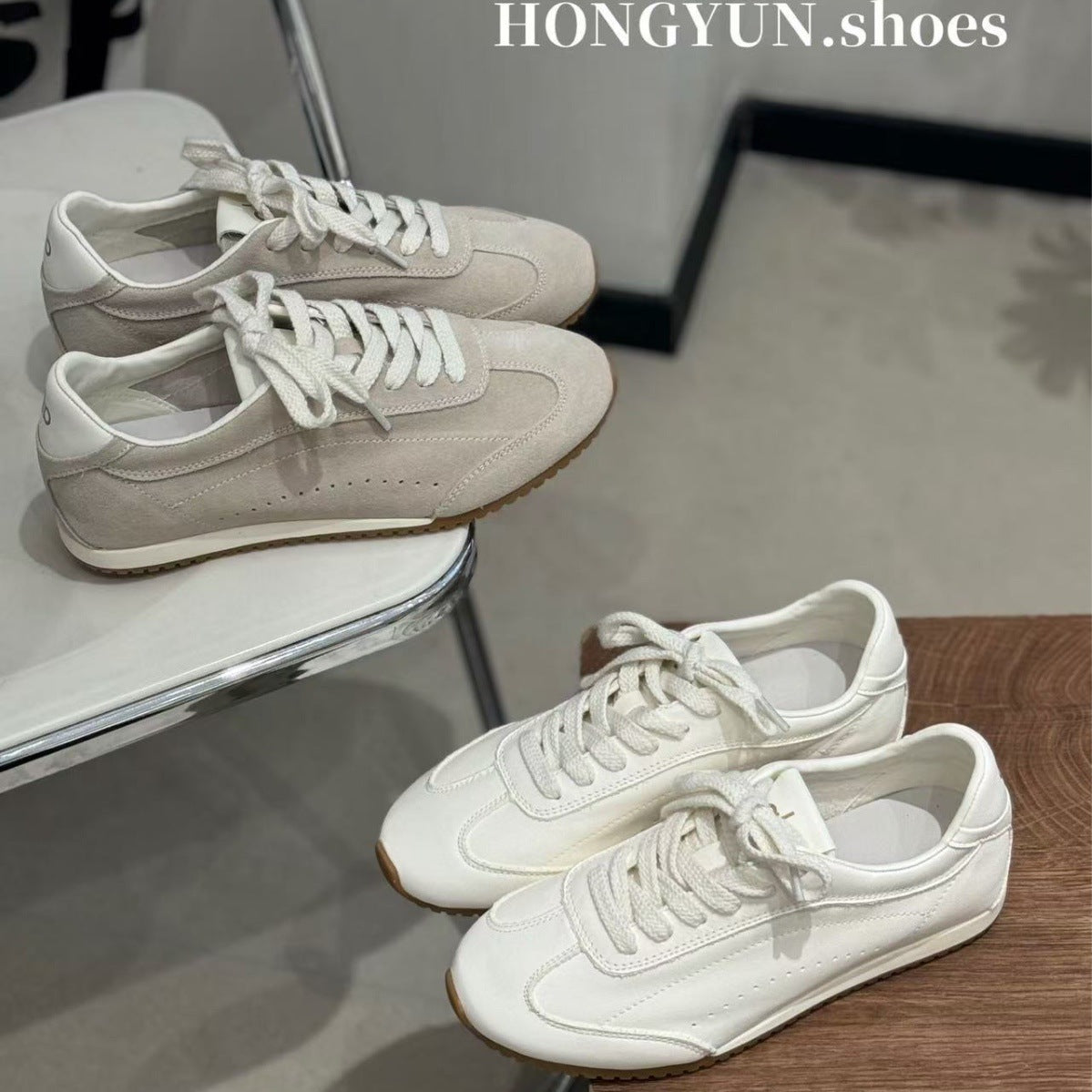 Red Rhyme Cow Suede Stitching Sports German Training Retro Easy Women's Casual Shoes