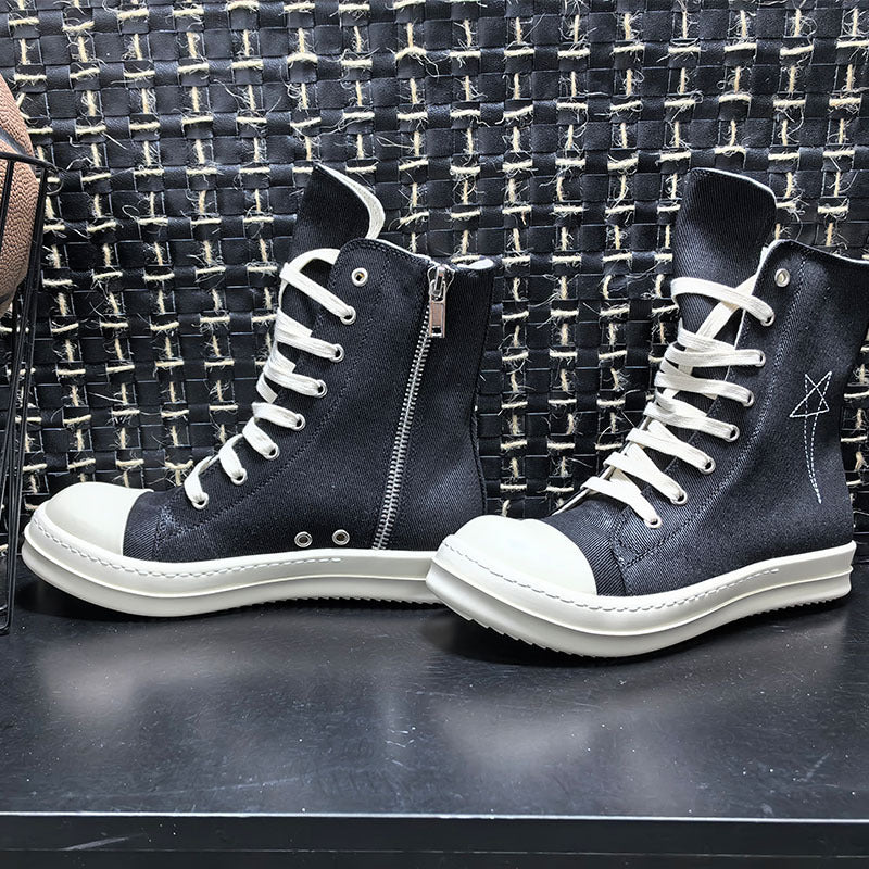 Pentagram Embroidered Couple Zipper Wax Surface Casual Shoes