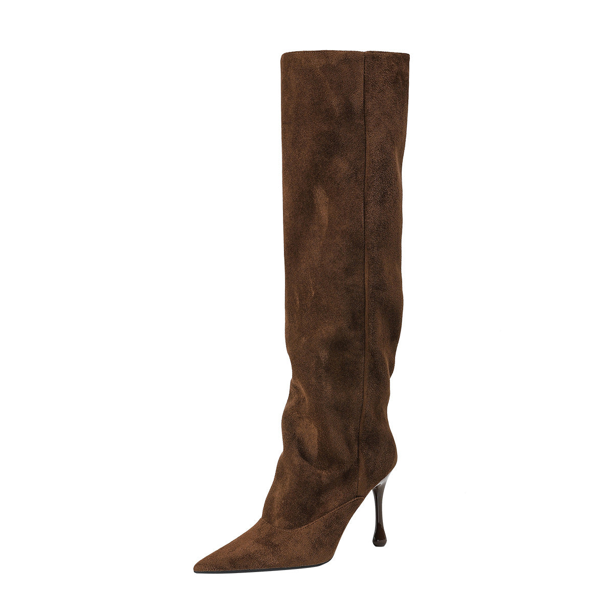 Women's High Pointed Toe Pile Style Long Tube Cloth Surface Slimming Heels