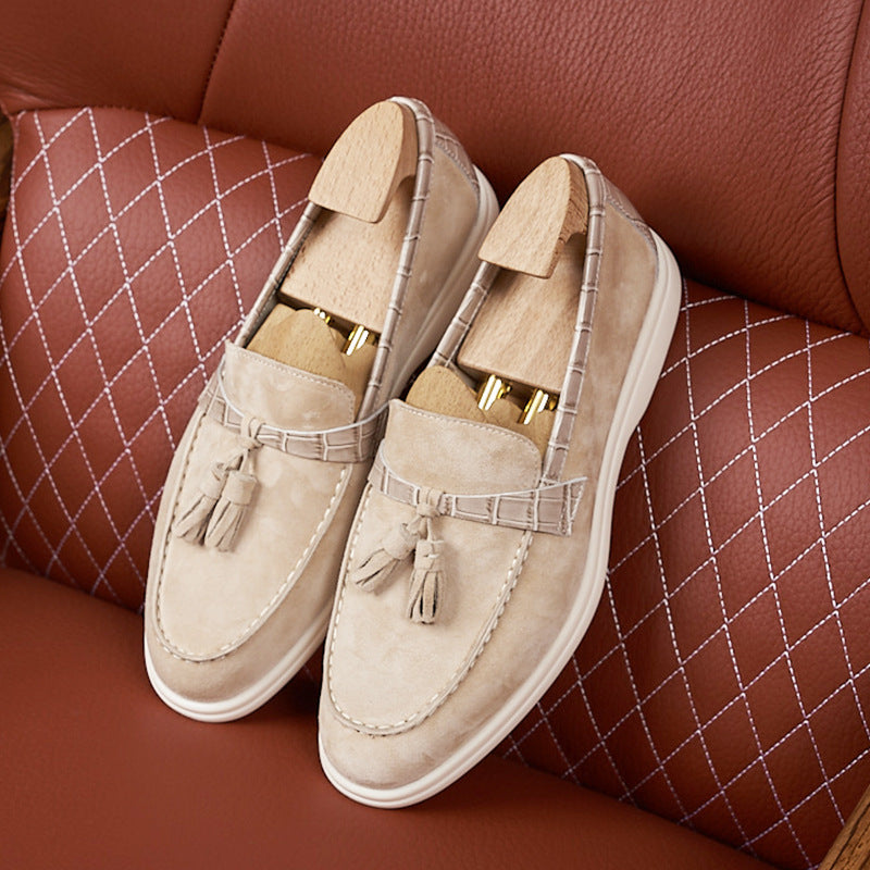 Men's Genuine Suede British Tassel Slip-on With Men's Casual Shoes