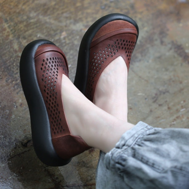 Women's Layer Cowhide V Cut Pumps Soft Back Thick Feet Thin Platform Sandals