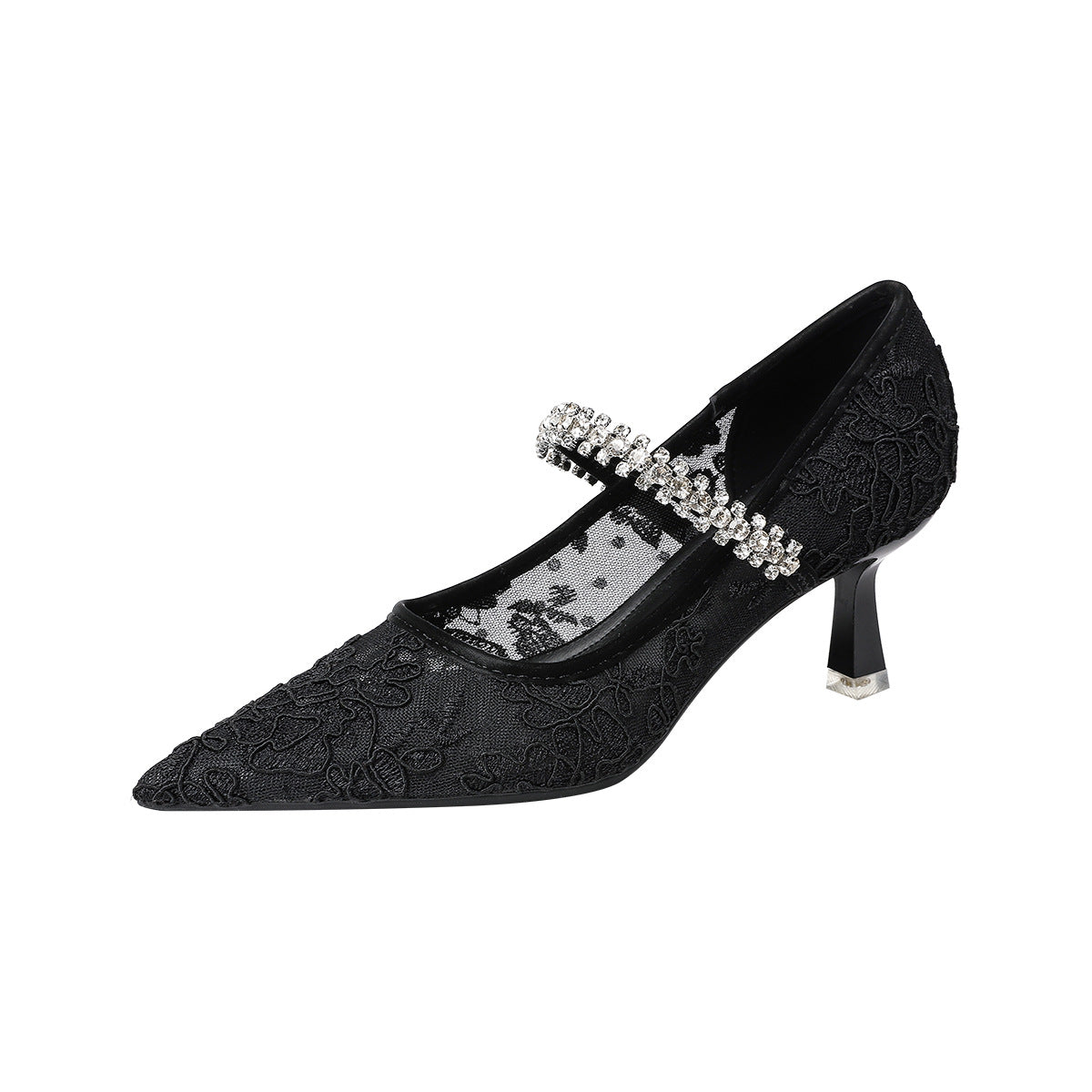 Lace Pointed Toe High Pumps Rhinestones Women's Shoes