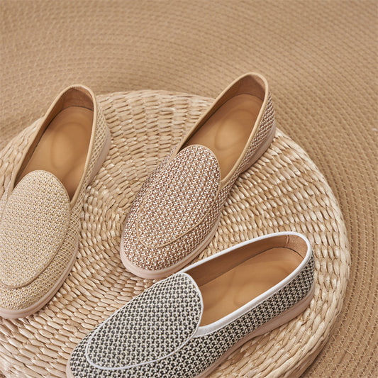 Men's Breathable Woven Low-cut Flat Pumps Soft Bottom Comfortable Loafers/doug Shoes