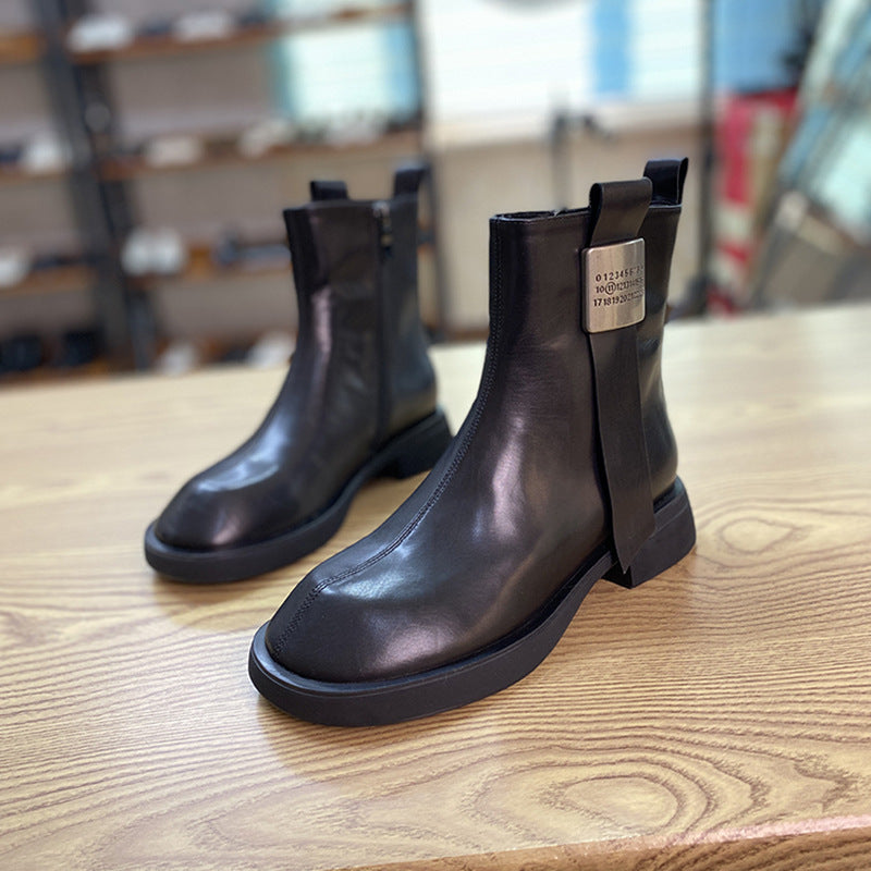 Women's European Goods Thick Bottom Mid Fashion Women's Leather Boots