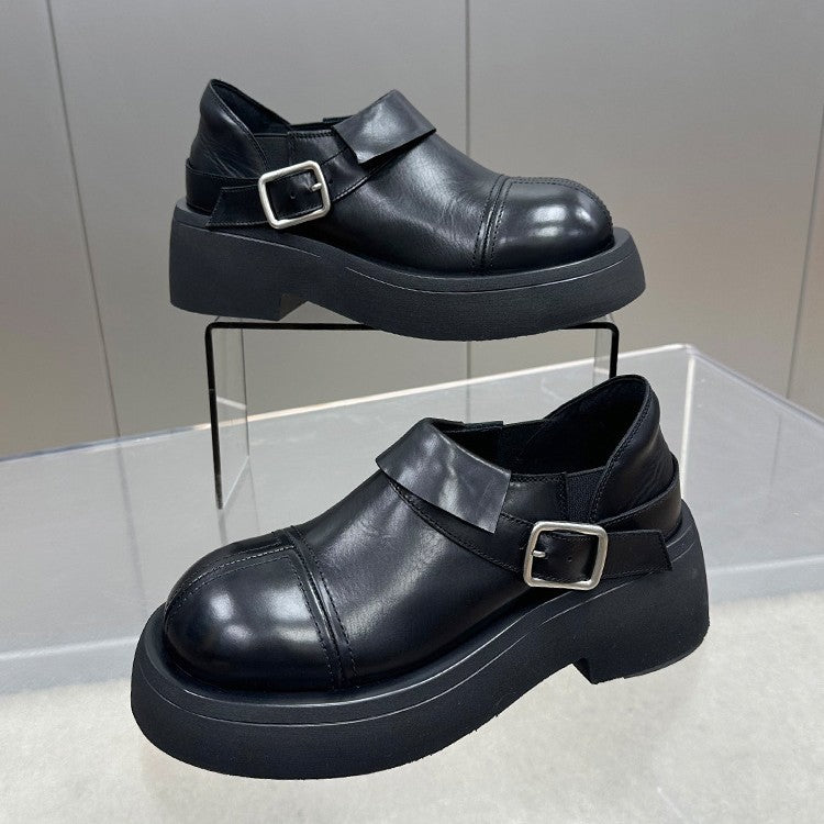 Women's Soft Round Head Thick Bottom Super Popular Leather Shoes