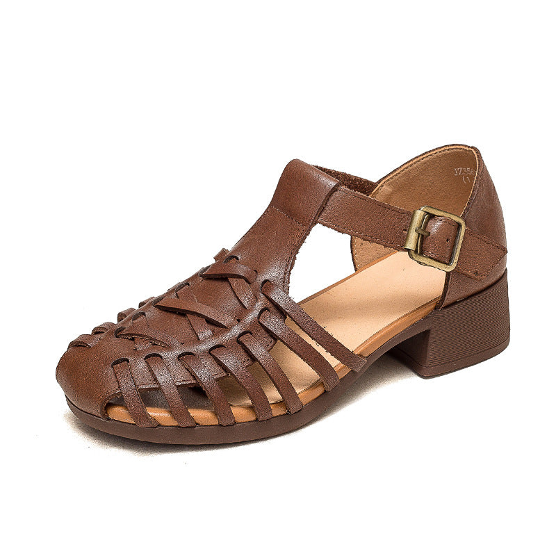 Women's Closed Toe Buckle Small Retro Roman High Heeled Sandals
