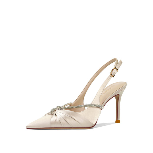 Women's Closed Toe Back Empty Rhinestone Western Style Pointed Outer High Heeled Sandals