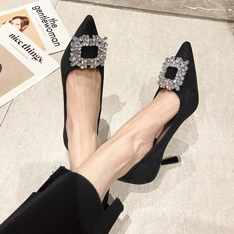 Women's Spring Rhinestone Square Buckle Pointed High Fashion Shallow Women's Shoes