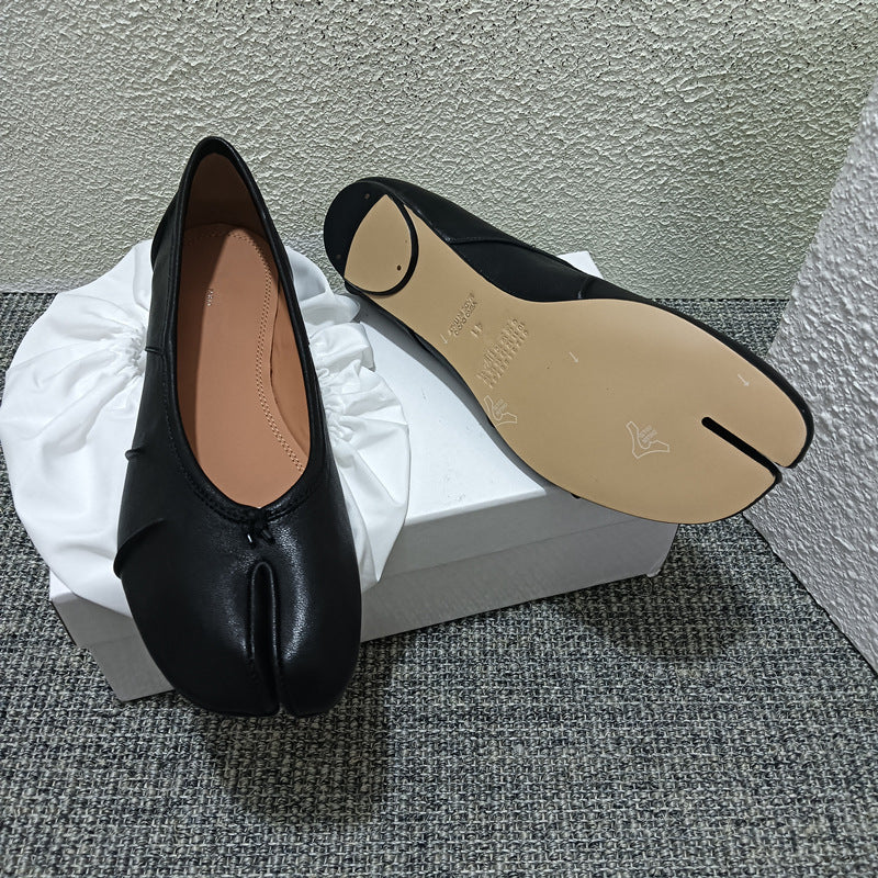 High Version Genuine Sheep Skin Split Toe Flat Ballet Loafers