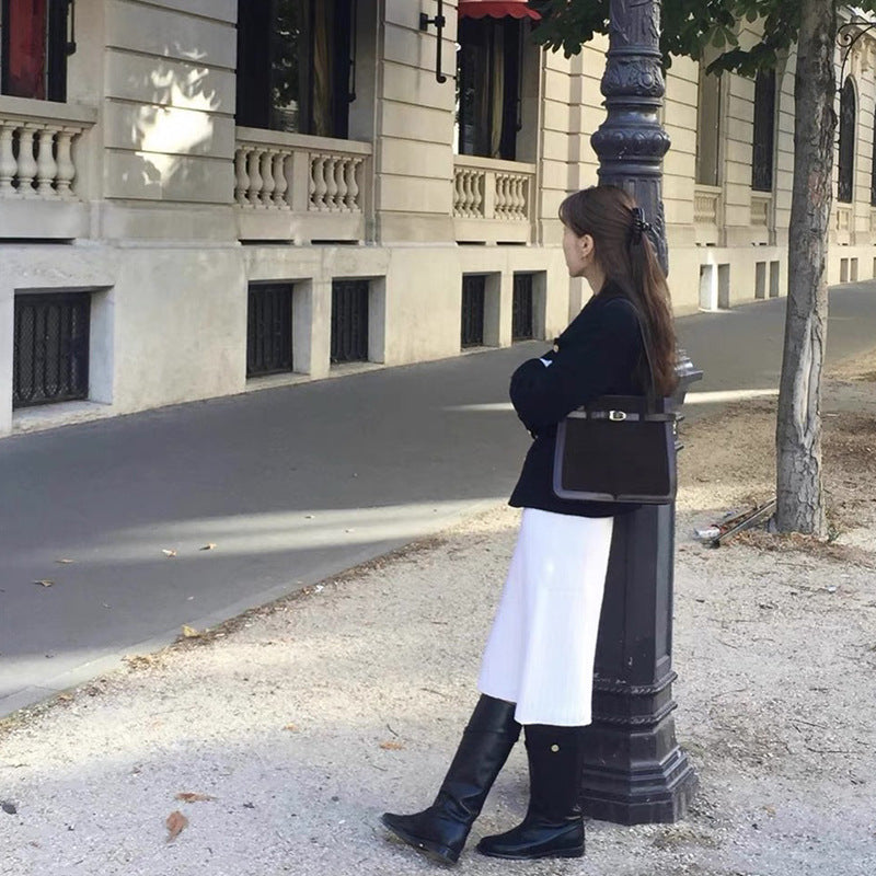 Style Tall Knight Below The Knee Straight Niche Fashion Women's Leather Boots