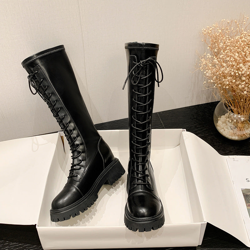 Women's Size Thick Bottom Stylish Height Increasing Women's Leather Boots