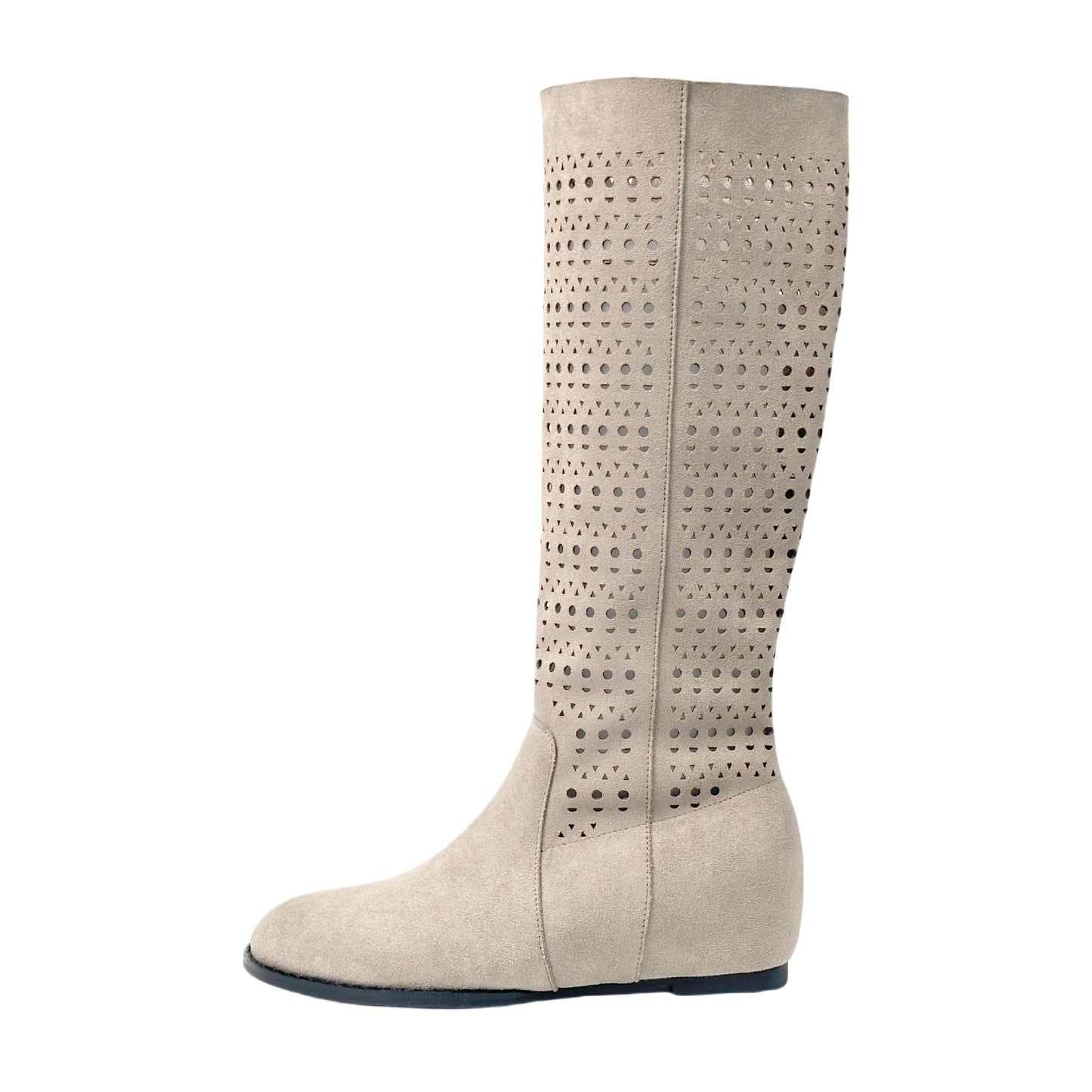Women's Height Increased Hollow Out Flat Autumn Retro Below The Knee Women's Leather Boots