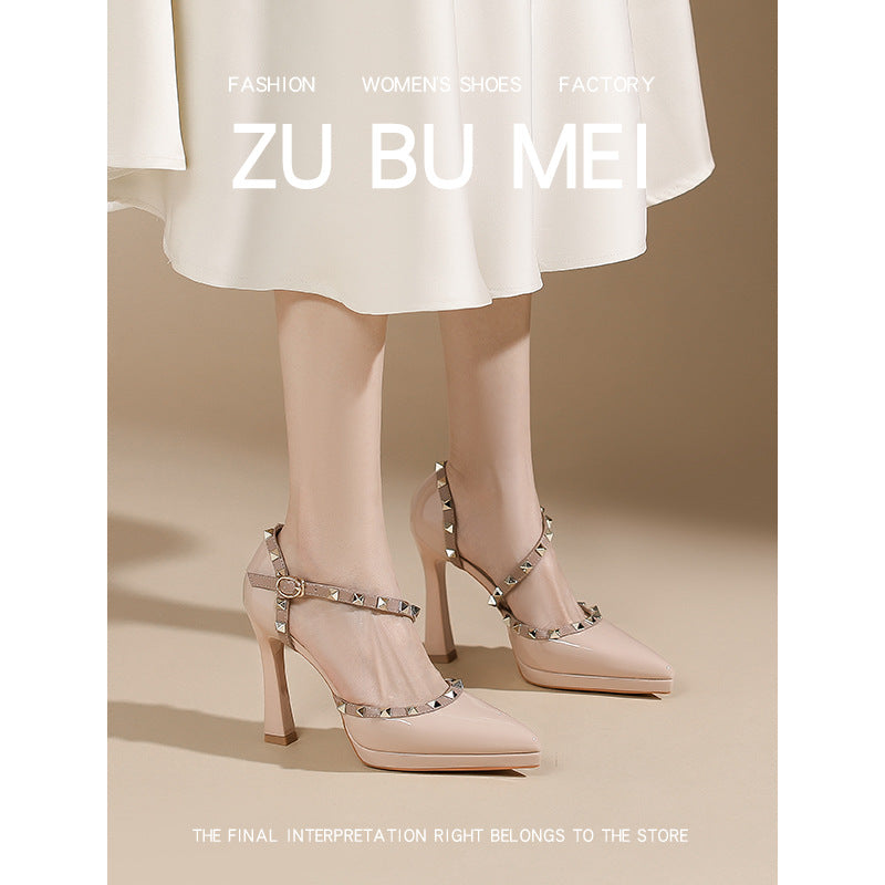 Women's Rivets Toe Cap Hollow Pointed Stiletto High Heeled Sandals