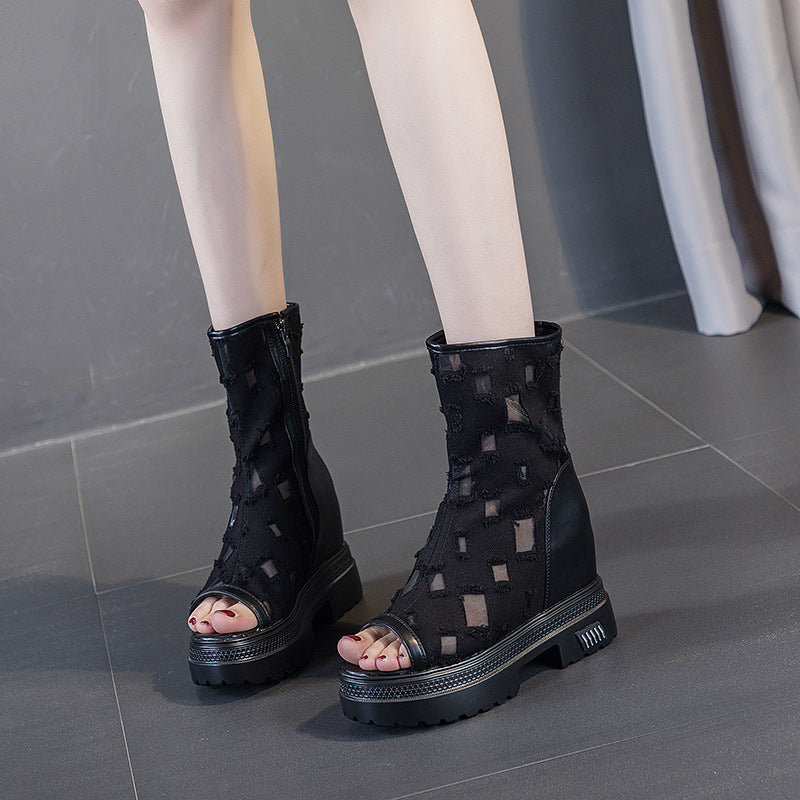 Women's Leisure Ripped Peep Toe Side Zipper Breathable Sandals