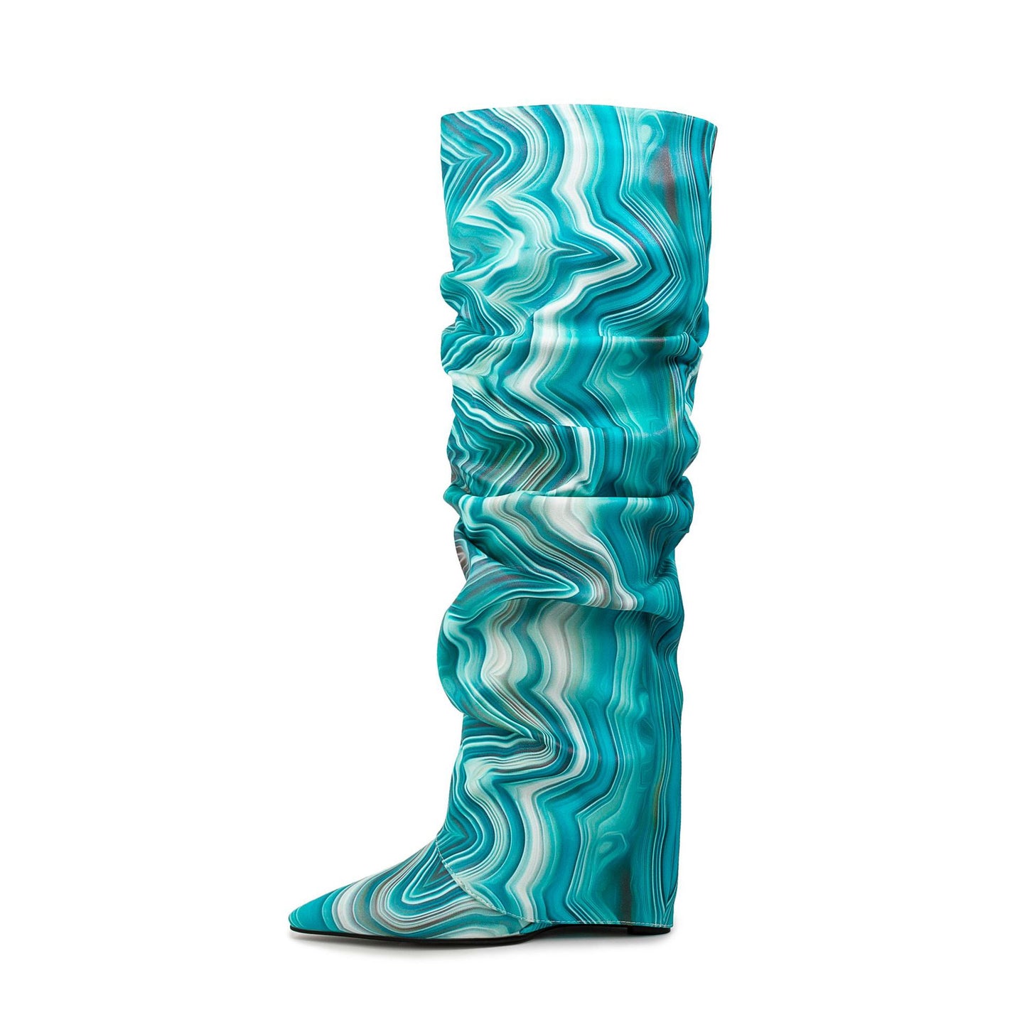Wedge Geometric Colorful Abstract Sleeve Flanging Women's Leather Boots