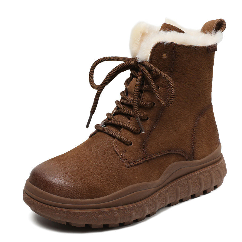 Women's Thermal First Layer Cowhide Round Head Boots