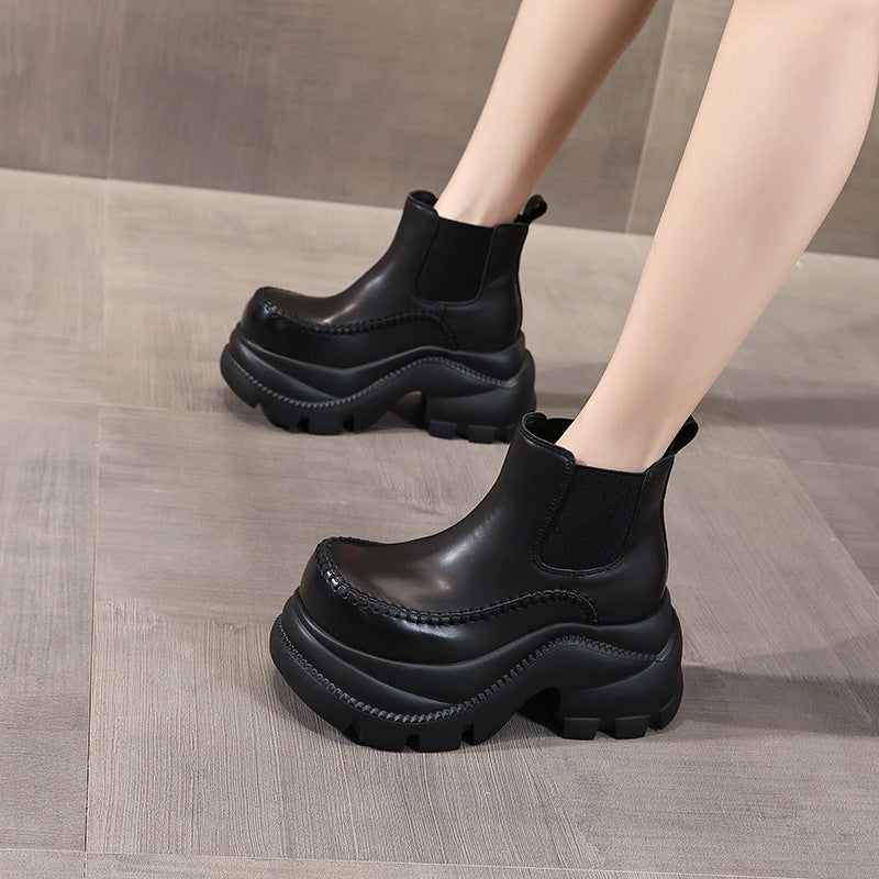 Women's Platform Height Increasing Insole Chelsea Ankle Autumn Muffin Short Boots