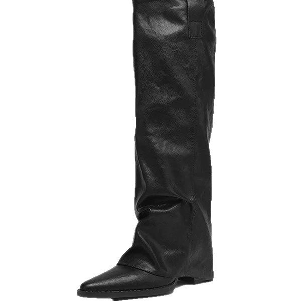Women's Style High Pantyhose Long Black Thick Women's Leather Boots