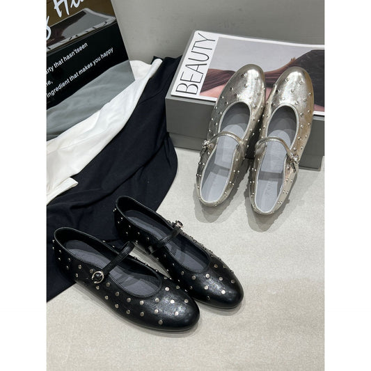 Women's Korean Style Fashionable Rivet Low Mary Jane French Shallow Women's Casual Shoes