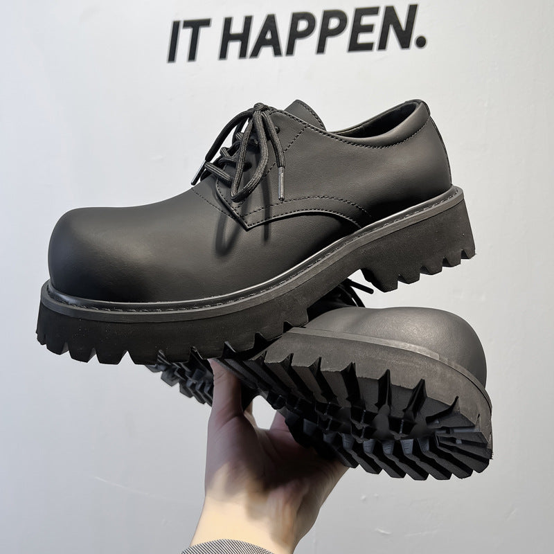 Men's Derby Black Matte Big Head Platform Men's Casual Leather Shoes