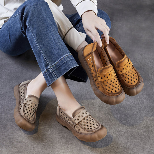 Women's Genuine Cowhide Retro Flat Cosy Hole Women's Casual Shoes