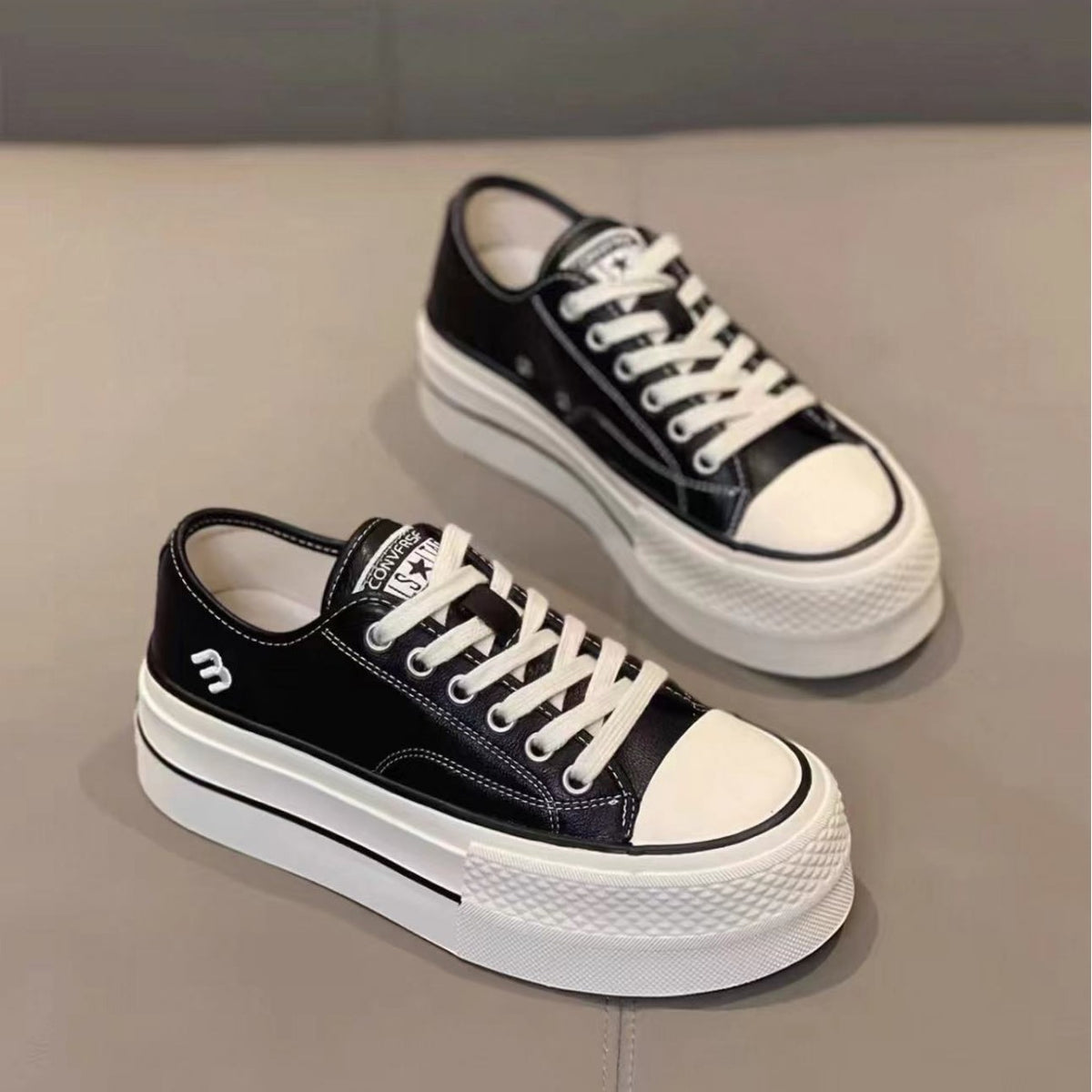Women's Genuine Platform White Spring Lace Up Sports Sneakers