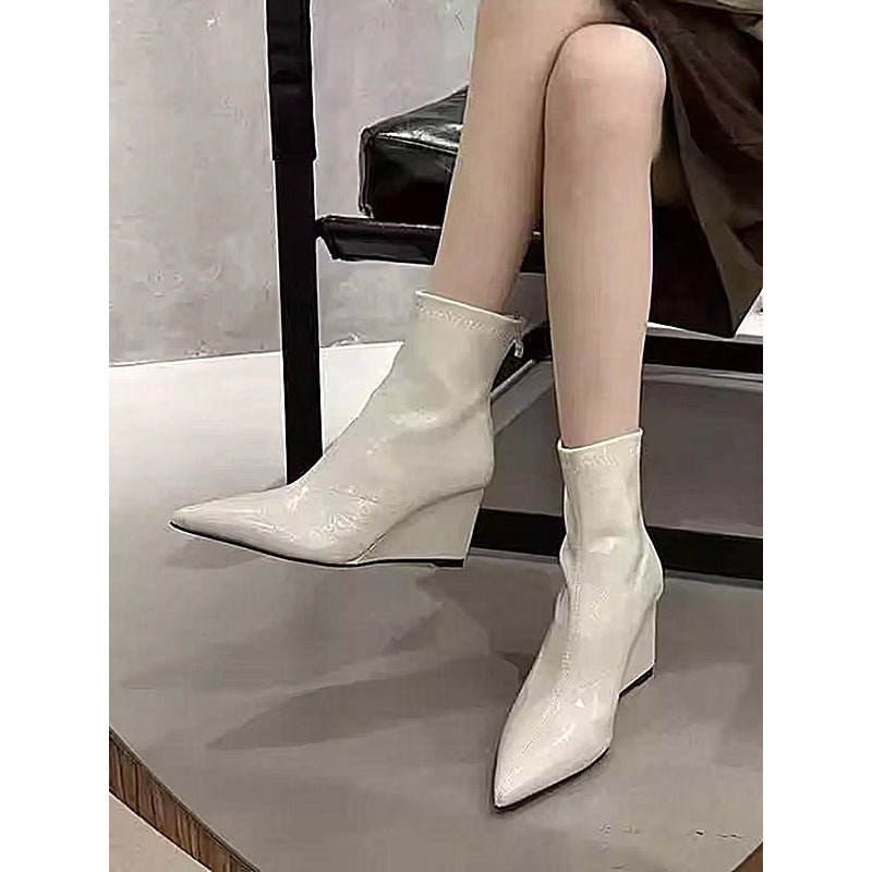 Women's & Men's Nice For Pointed Toe Soft Wedge High Women's Leather Boots