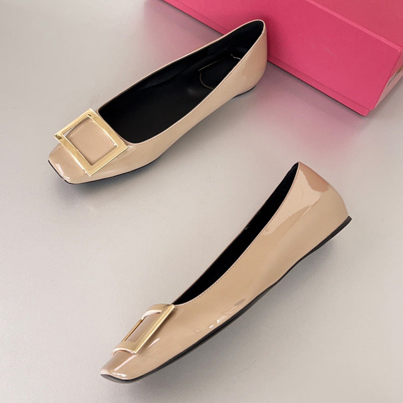 Women's Classic Square Buckle Chunky Pumps Patent Toe Low-cut Mid High Women's Fashion Shoes