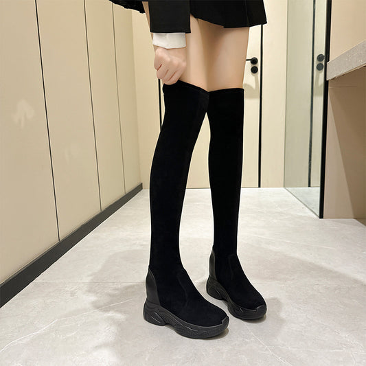Women's Height Increasing Insole Stockings For Black Suede Women's Cotton Shoes