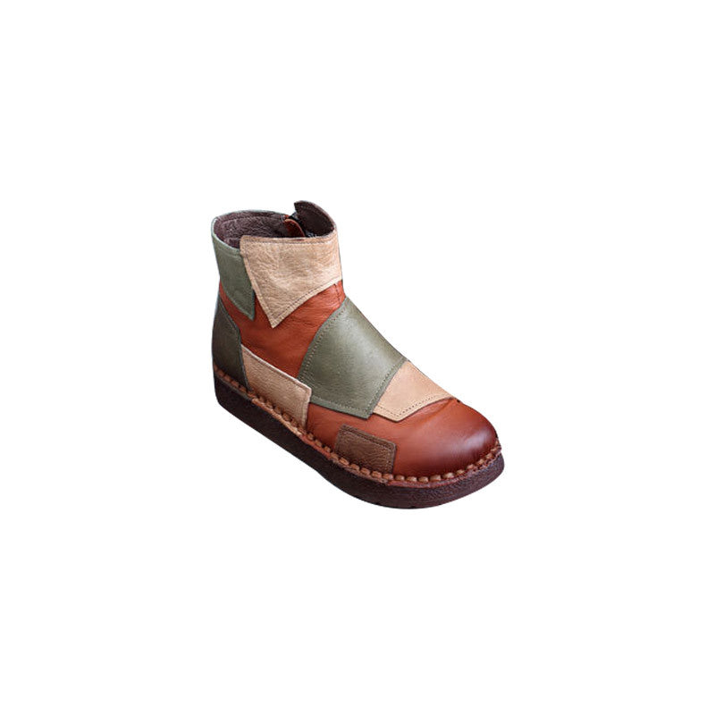 Ethnic Style Personality Handmade Retro Patchwork Ankle Women's Leather Boots