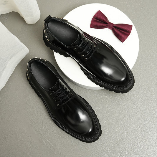 Men's Double Sole Rivet Business Height Increasing Leather Shoes