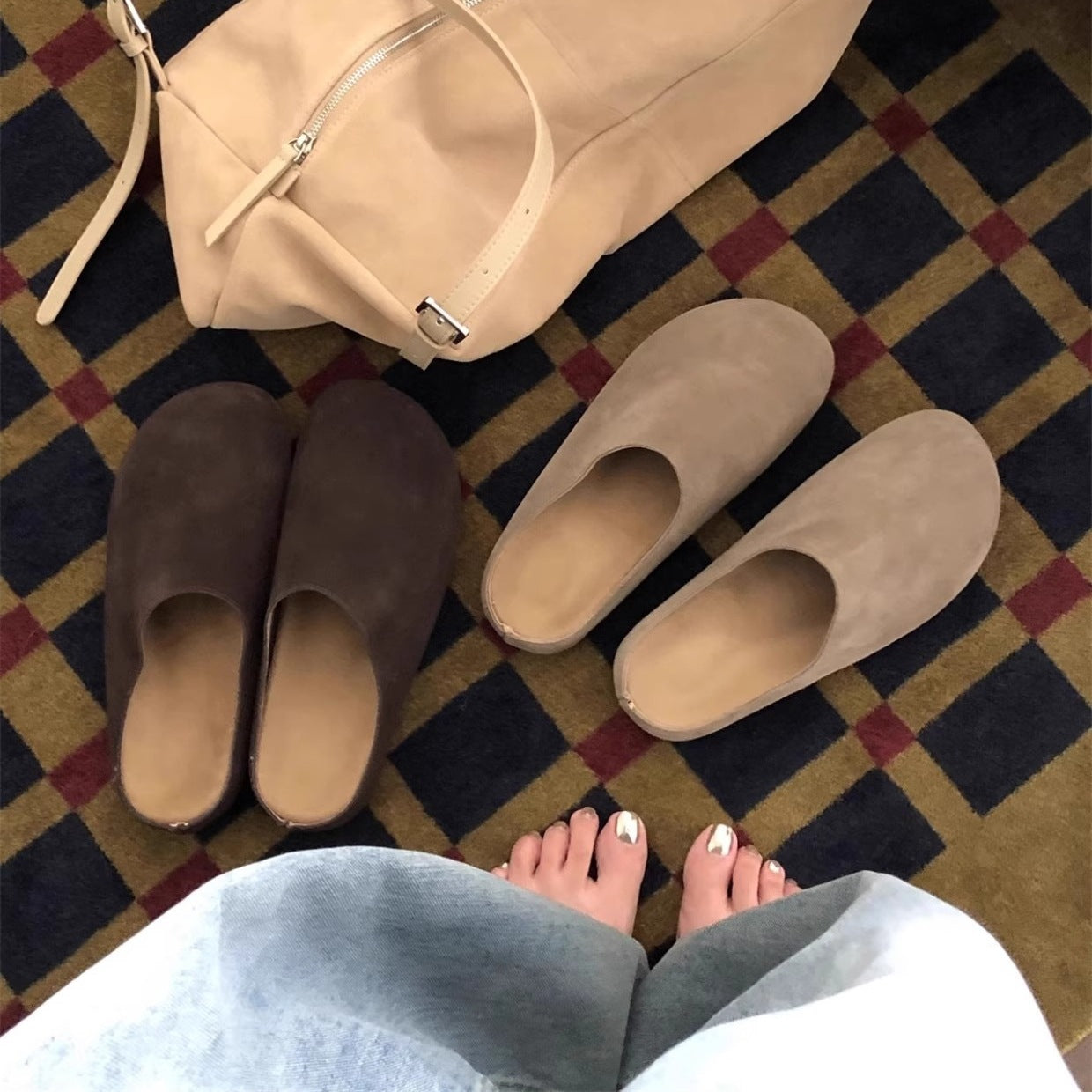 Women's & Men's Dynamic Waterproof Mulberry Slope Idle Style Full Cowhide Outerwear For Slippers