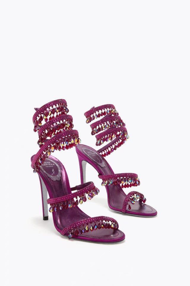 Women's Snakelike Winding Rhinestone Tassel Decoration Large Heels
