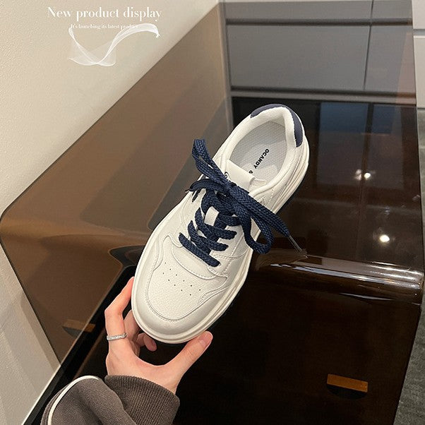 Women's Sheepskin Uncle's Thick-soled Light White Spring Sneakers
